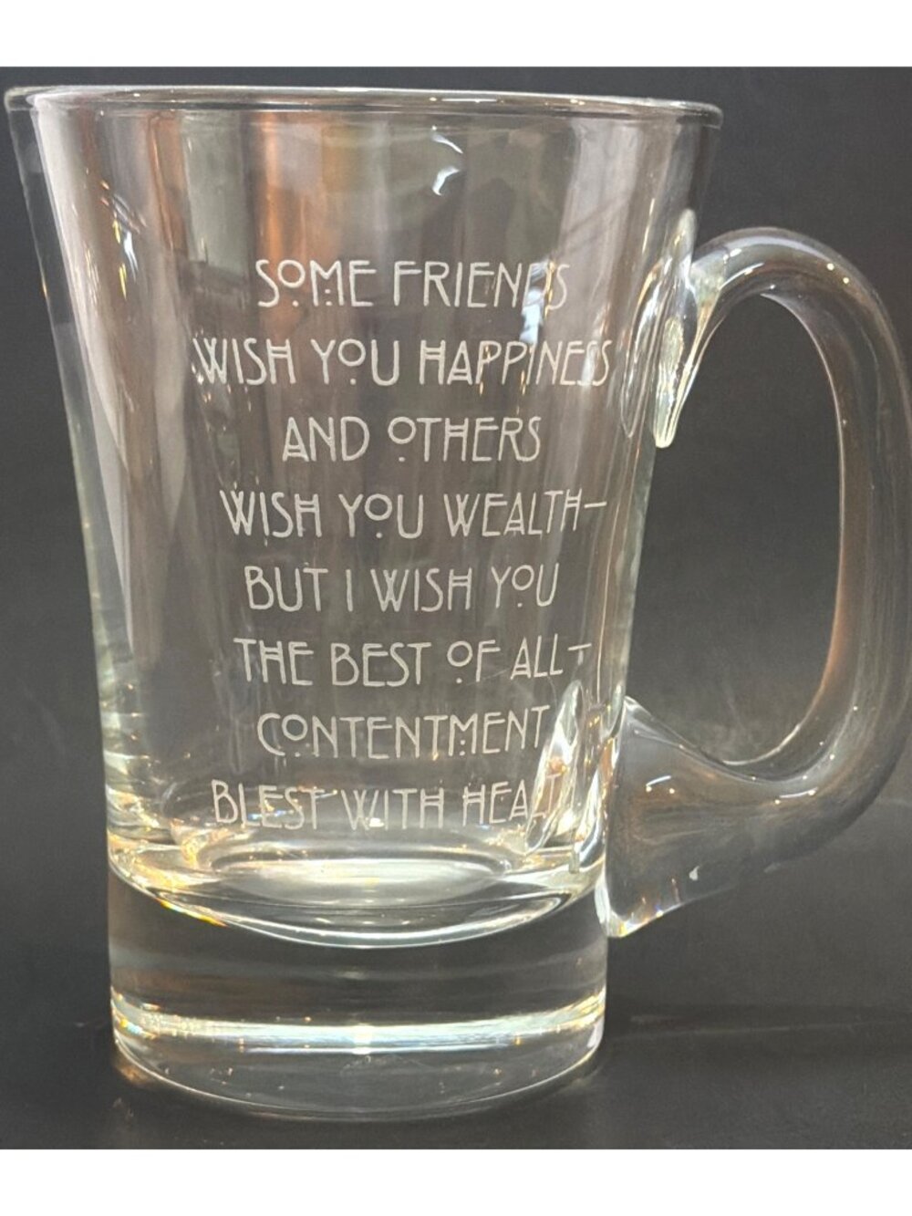 VTG 1990s Etched Glass Mug 16 oz Heavy Clear Friendship Blessing Coffee Tea Cup - Picture 3 of 10
